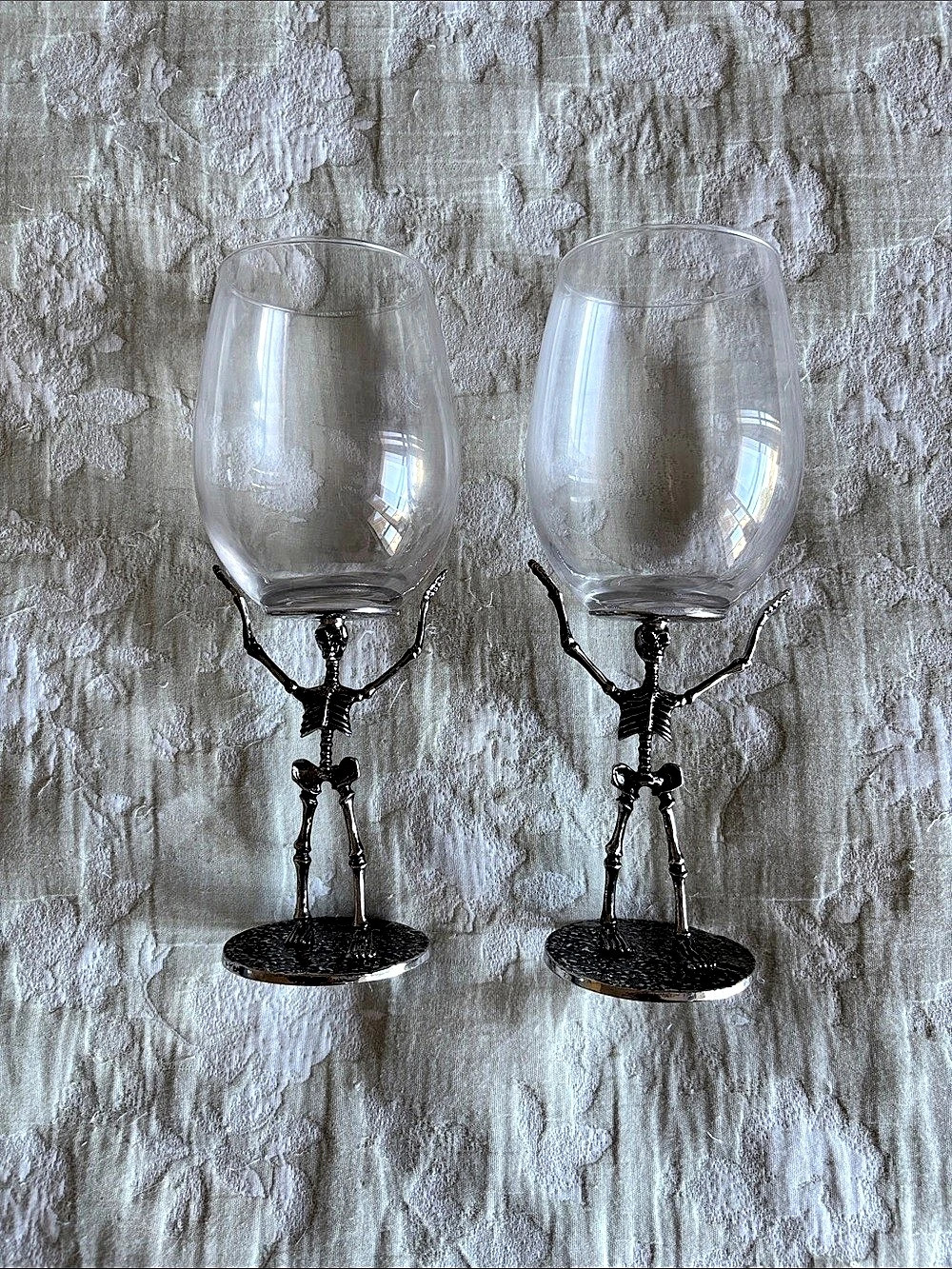 The Wine Savant Stemmed Skeleton Wine Glasses Clear & Black